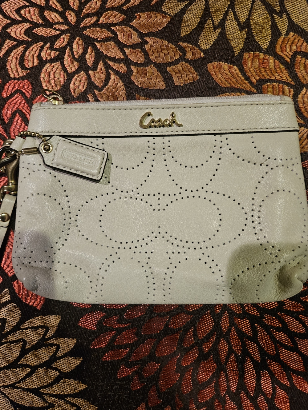 Coach White Perforated Leather Wristlet